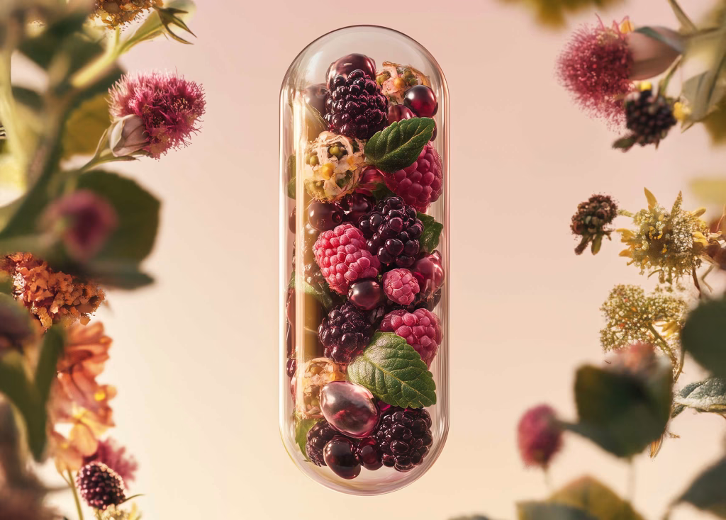 Colorful capsule filled with fruits